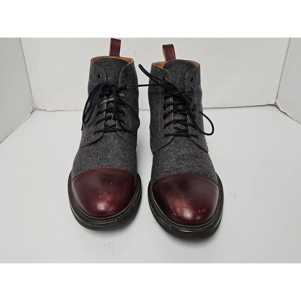 TAFT The Jack Cap Toe Boot In Grey/Oxblood Wool/Leather Men's Size 9 - Picture 2 of 14